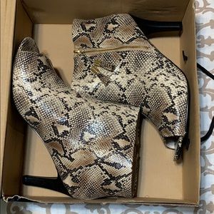 Torrid snake print peep toe booties